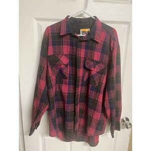 Ozark Trail Red Black Navy Plaid Acrylic Flannel Long Sleeve Button-Up Shirt XL